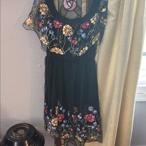 Black Floral Embroidered Chiffon Dress